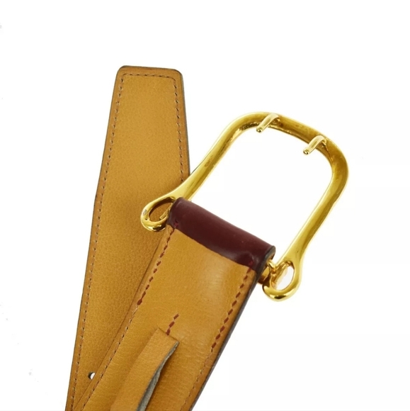 HERMES Logo Gold Buckle Leather Belt in Bordeaux Red! - Picture 6 of 15